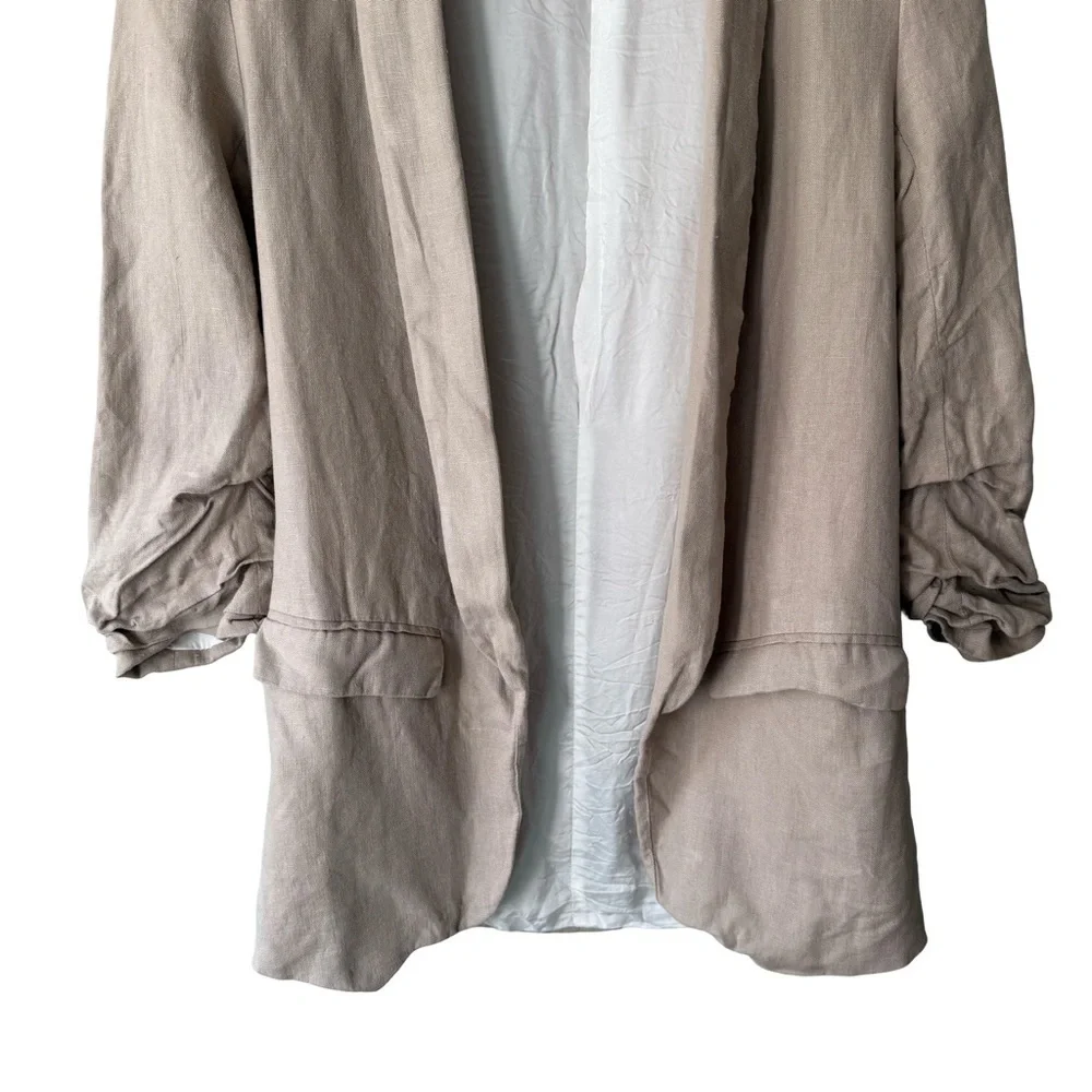 Zara Beige Linen Blend Open Textured Blazer Size XS Casual Business Office Work - Picture 12 of 12
